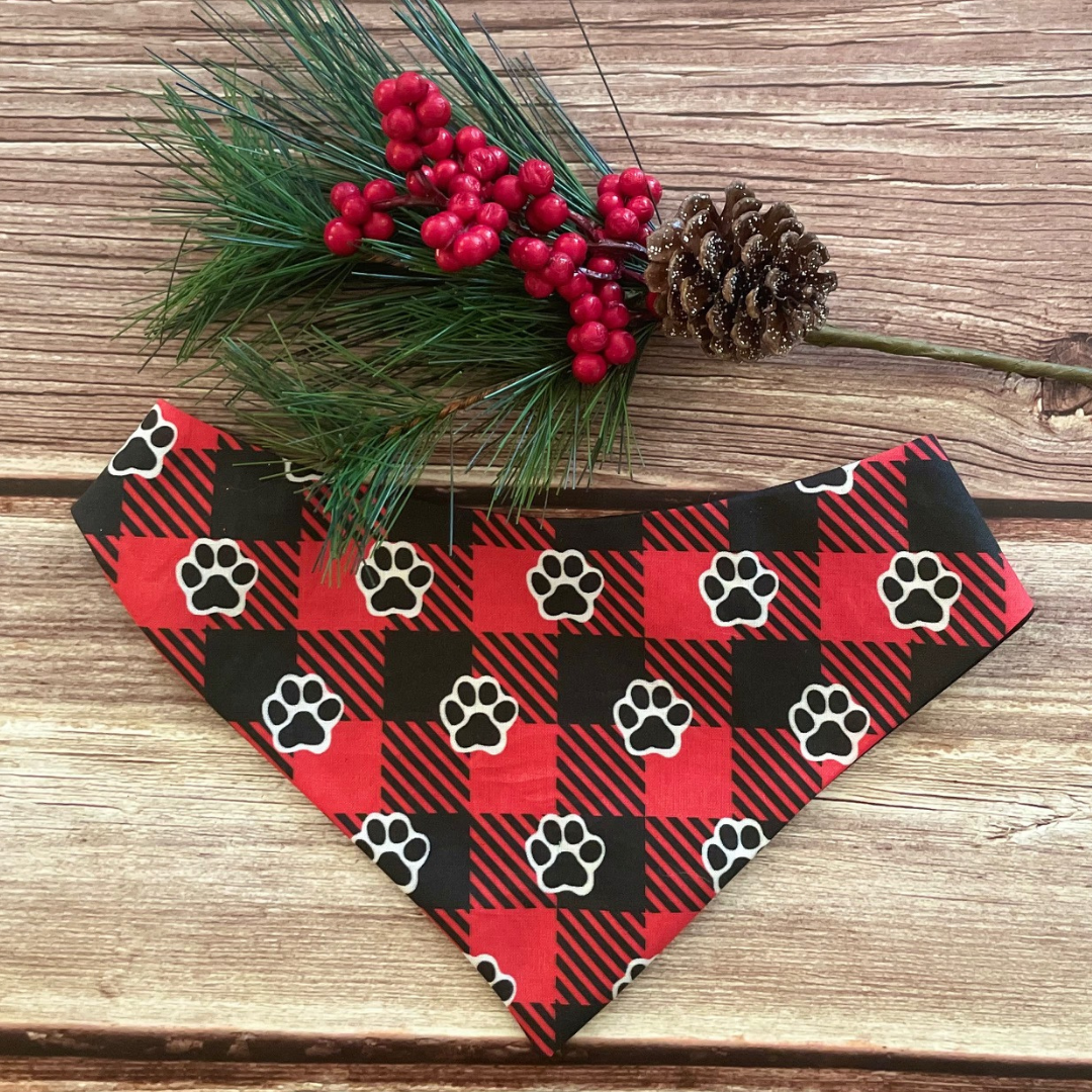 Flannel Paw Print Dog Bandana