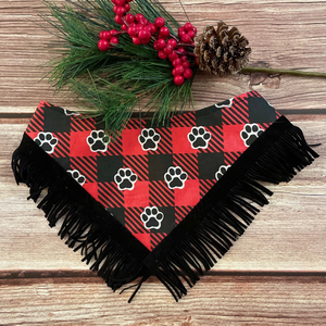 Flannel Paw Print Dog Bandana w/trim